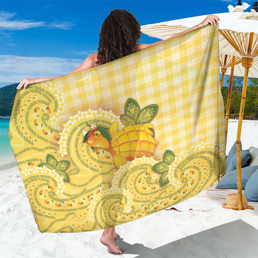 Blue Ocean Wave Turtle Tropical Floral Print Sarong Hawaii Beach Wrap Pareo Wholesale Custom OEM - related
