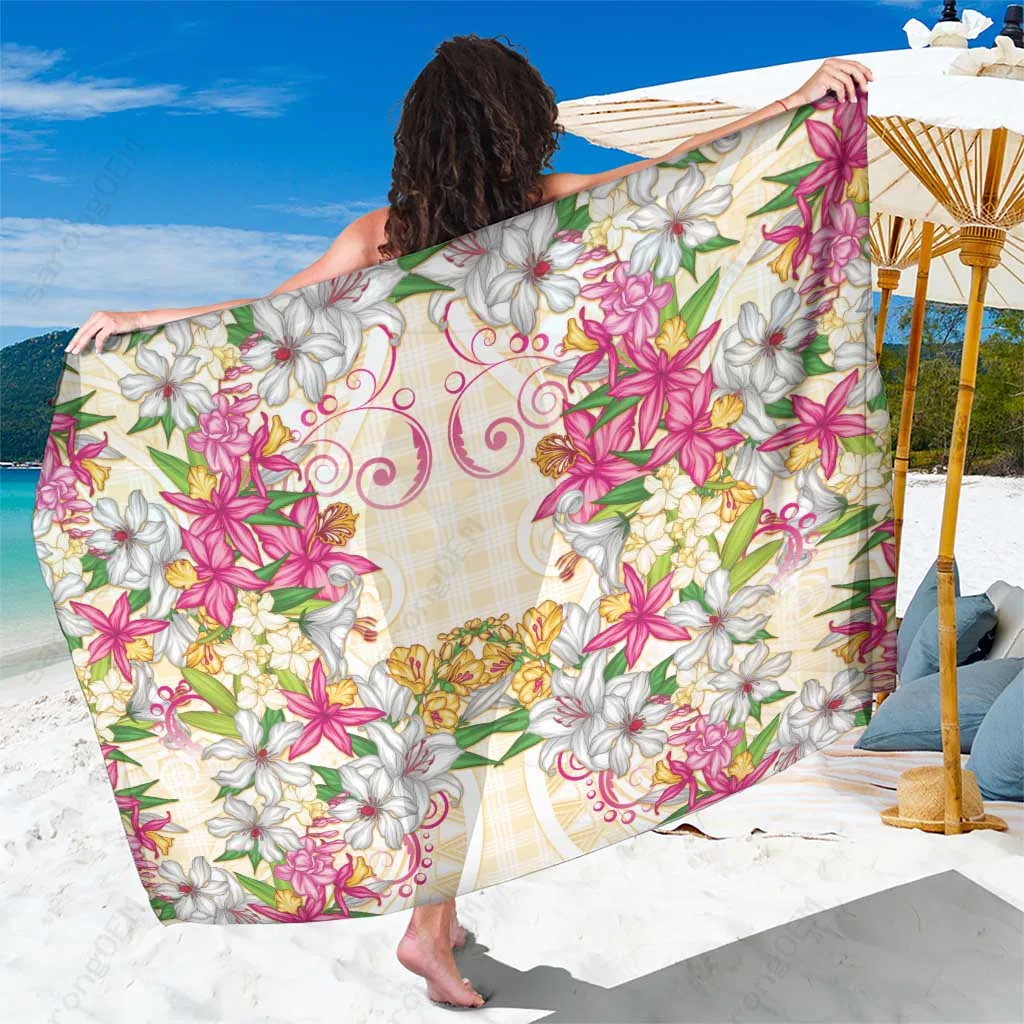 Yellow Hawaii Tribal Tropical Flowers Print Sarong Beach Wrap Polynesian Style Wholesale Pareo - main view