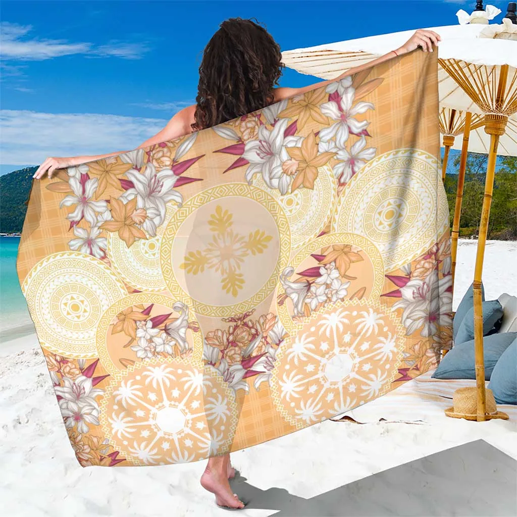 Peach Pink Hawaiian Tropical Flowers Palaka Tapa Print Sarong Beach Wrap Wholesale Pareo - main view