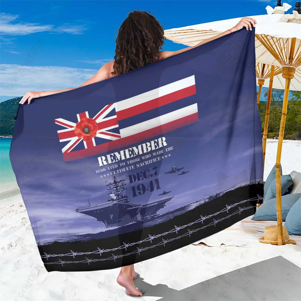Hawaii Pearl Harbor Remembrance Day Flag Style Sarong Beach Wrap Tropical Island Cover Up Wholesale Pareo