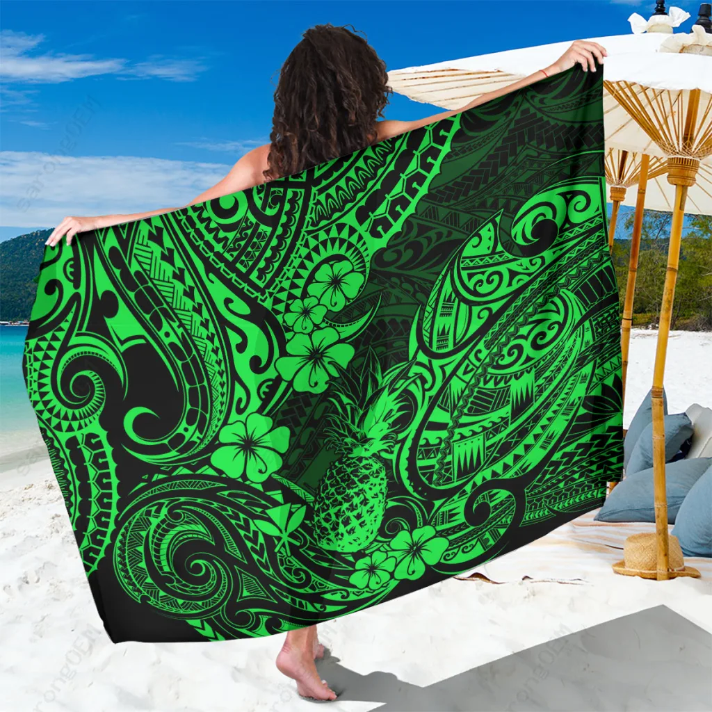 Green Pineapple Tribal Hawaii Flowers Polynesian Print Sarong Beach Wrap Summer Resort Pareo Wholesale - related