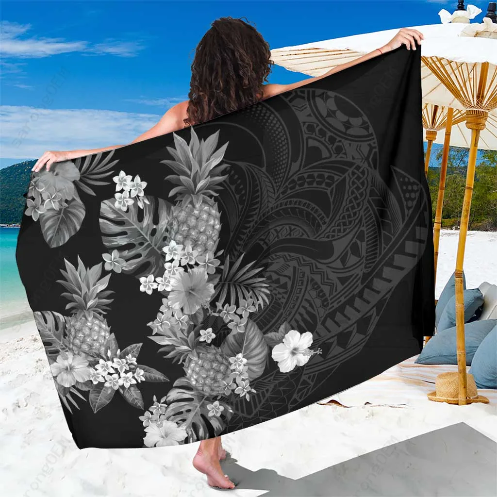 Yellow Hibiscus Plumeria Pineapple Tropical Print Sarong Hawaii Beach Wrap Pareo Wholesale - main view