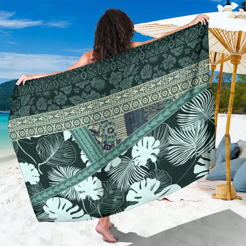 Khaki Hawaii Plant Kalo Tapa Turtle Print Sarong Polynesian Tropical Beach Wrap Wholesale Pareo - main view