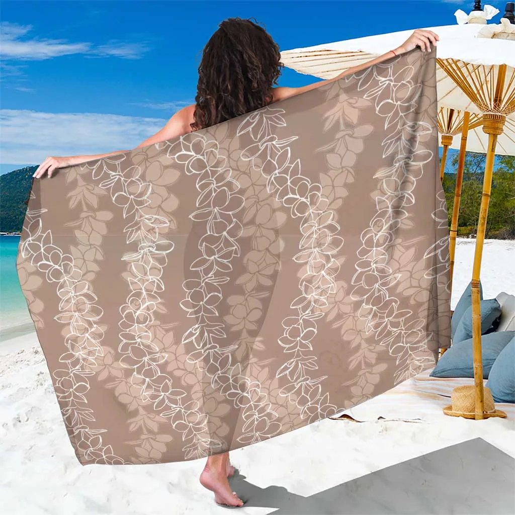 Beige Hawaii Plumeria Lei Hibiscus Print Sarong Tropical Island Beach Wrap Wholesale Pareo - main view