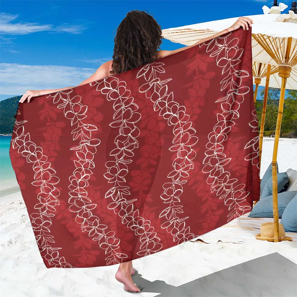 Crimson Hawaii Plumeria Lei Sarong Aloha Festive Vibe Beach Wrap Wholesale Pareo - main view