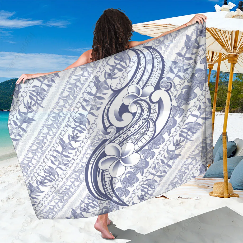 Navy Blue Hawaii Plumeria Hibiscus Tribal Print Sarong Polynesian Beach Wrap Wholesale Pareo - main view