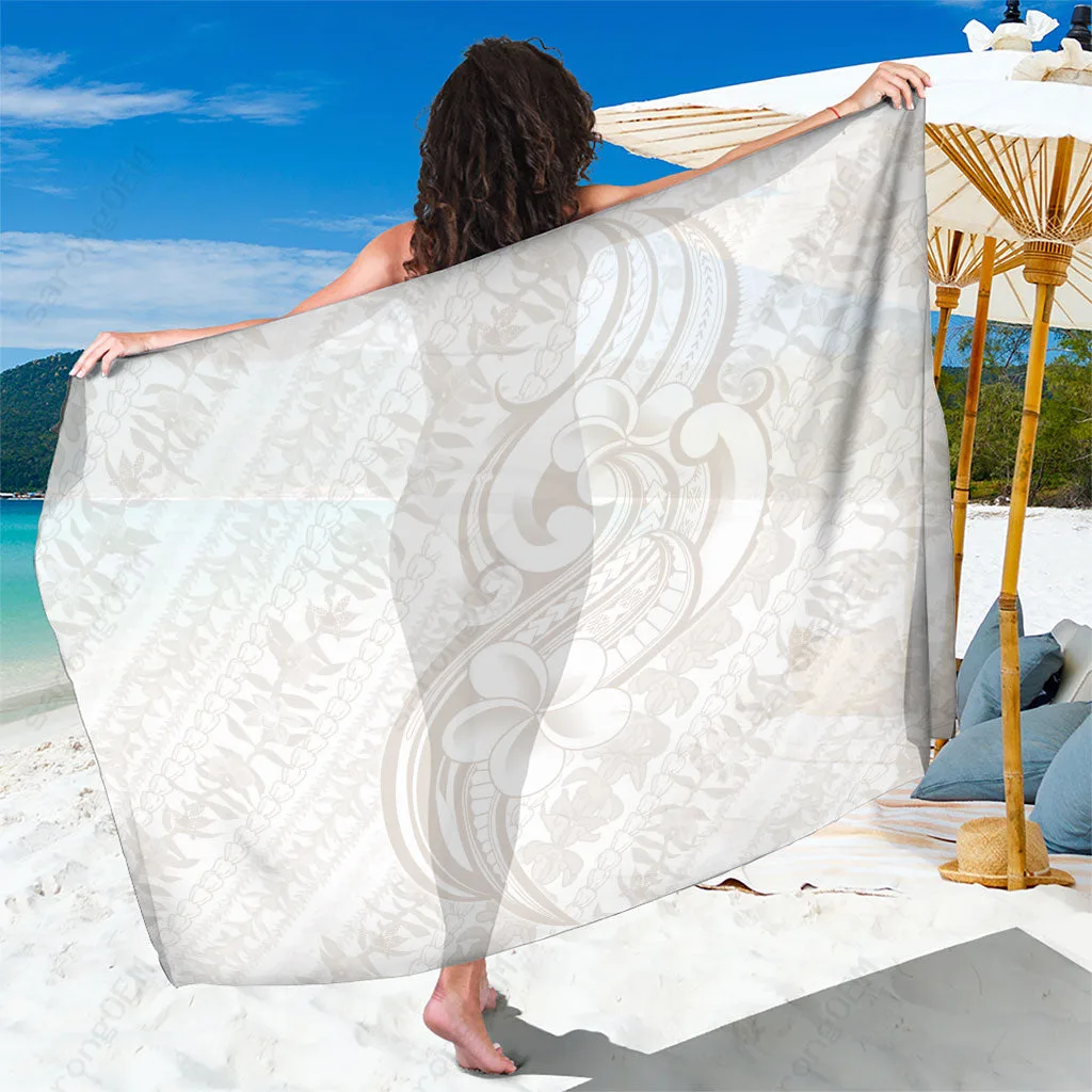 Beige Hawaii Plumeria Hibiscus Tribal Print Sarong Polynesian Beach Wrap Wholesale Pareo - main view