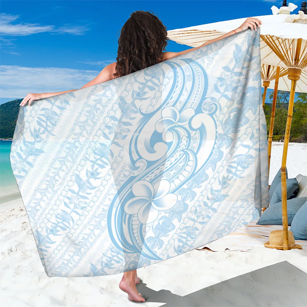 White Plumeria Hibiscus Polynesian Tattoo Print Sarong Hawaiian Tropical Beach Wrap Skirt Wholesale Pareo - main view
