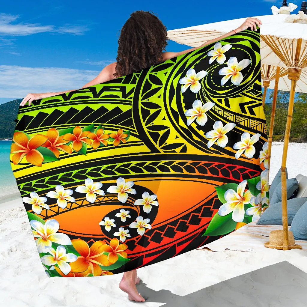 Hawaii Plumeria Polynesian Sarong Beach Wrap Pareo Custom Print - main view