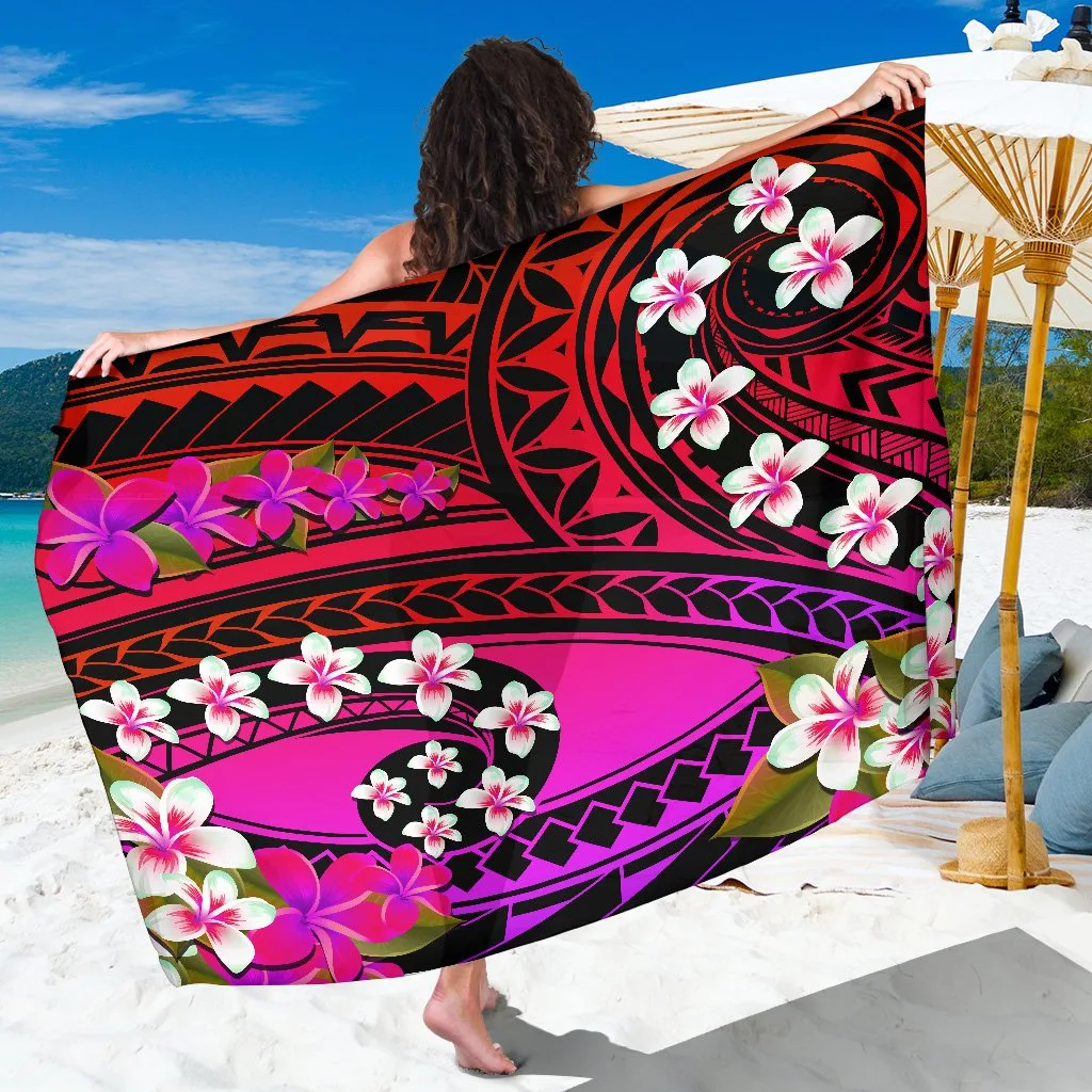 Purple Hawaii Plumeria Polynesian Print Sarong Beach Wrap Resort Cover Up Wholesale Pareo - main view