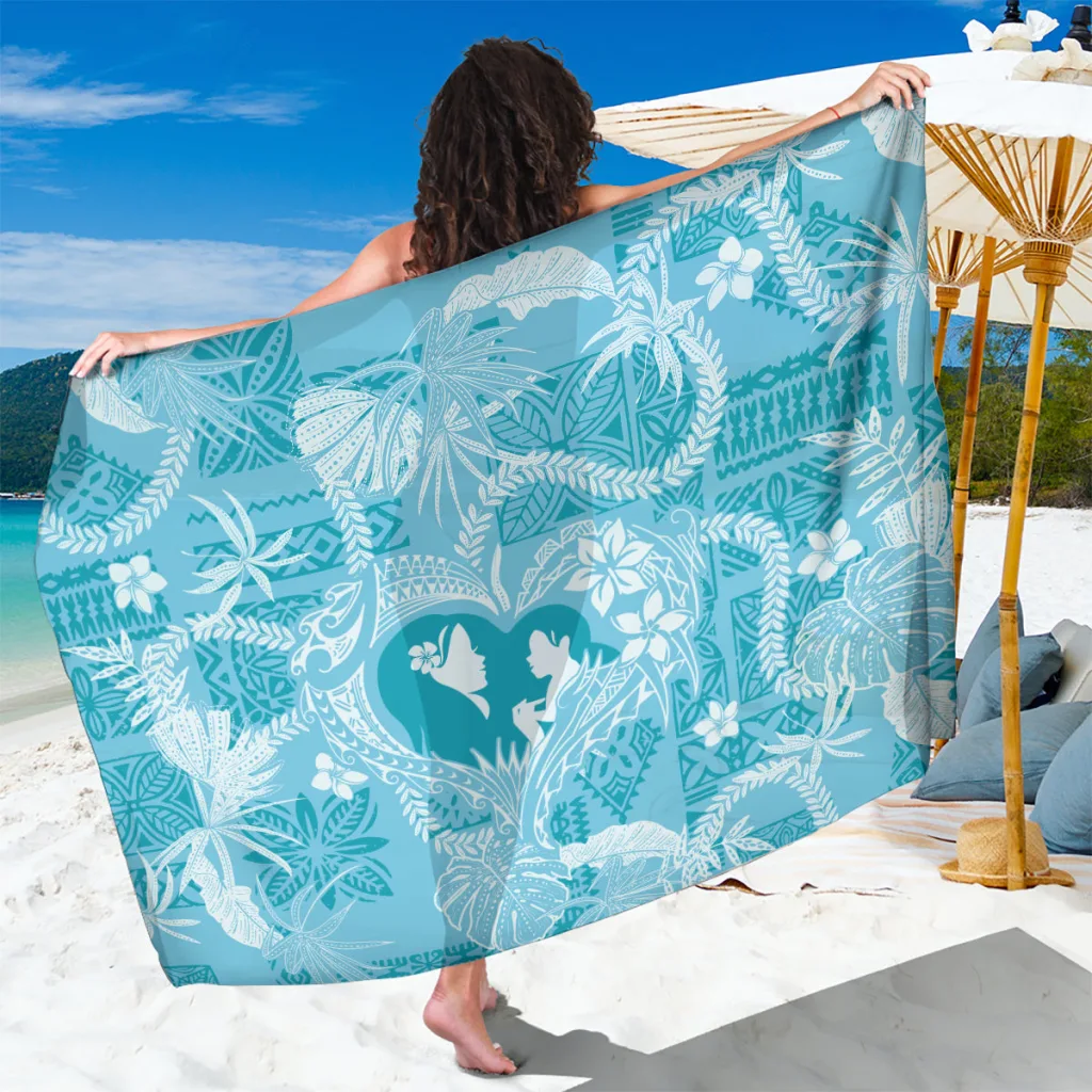 Turquoise Hawaii Plumeria Hibiscus Tribal Print Sarong Beach Wrap Summer Island Resort Cover Up Wholesale Pareo - main view