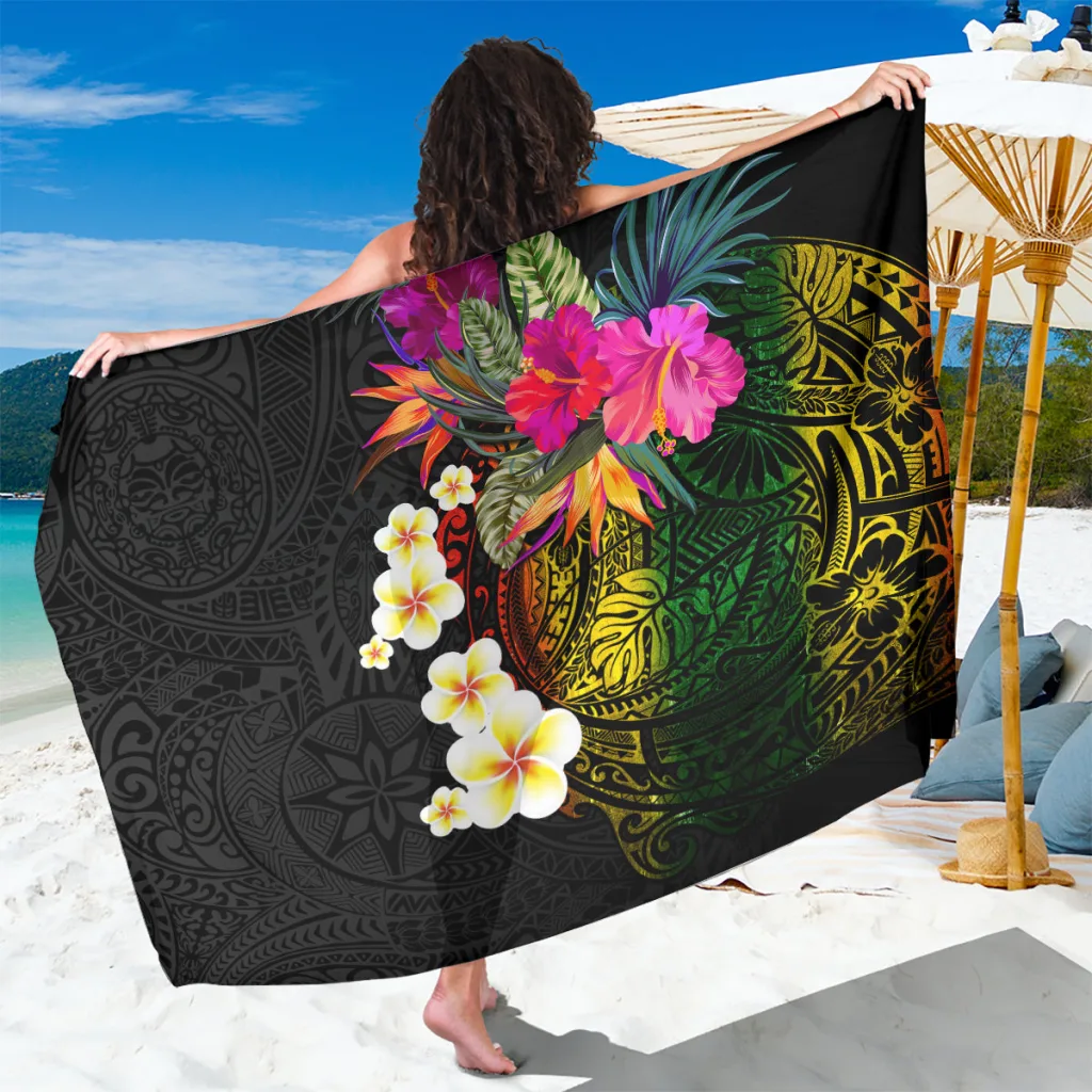 Hawaii Plumeria Sarong Polynesian Tattoo & Hibiscus - main view