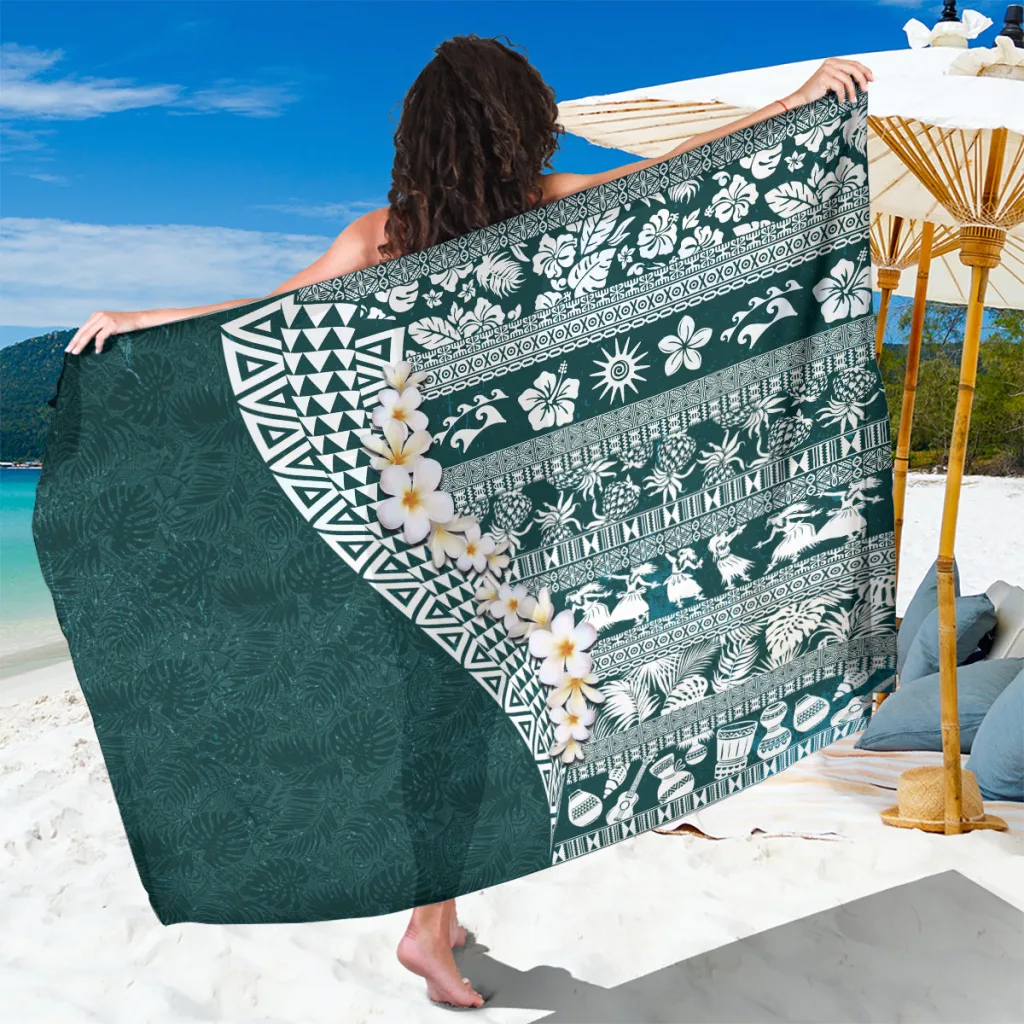 Turquoise Hawaii Plumeria Tribal Vintage Sarong Beach Wrap Summer Island Resort Pareo Wholesale - main view