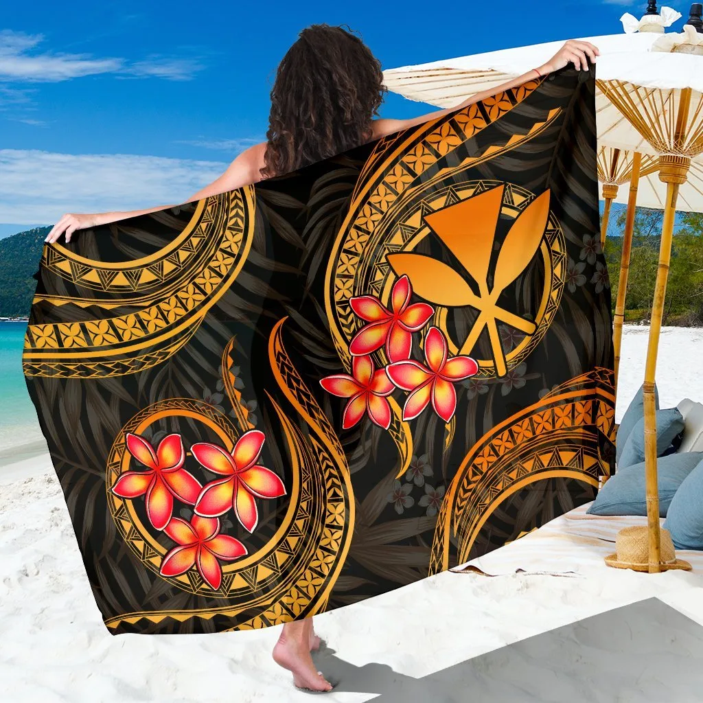 Gold Hawaii Plumeria Polynesian Floral Print Sarong Beach Wrap Resort Hotel Wholesale Pareo - main view