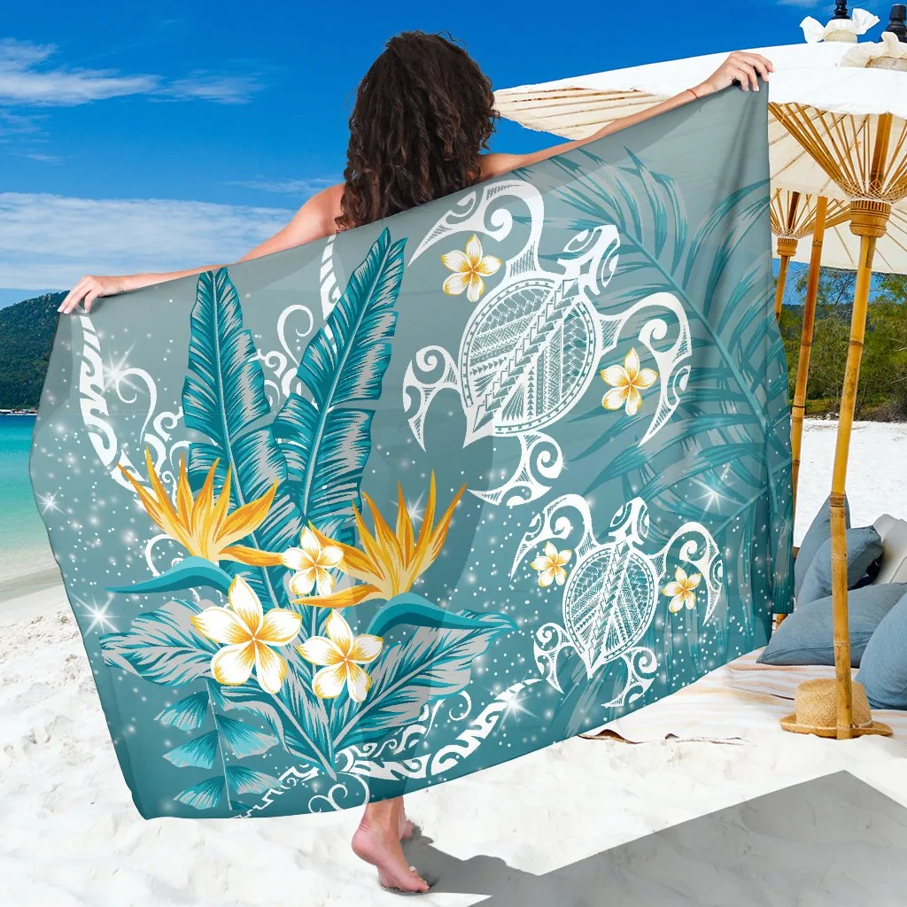 Blue Tropical Turtles Plumeria Polynesian Print Sarong Beach Wrap Wholesale Pareo - main view