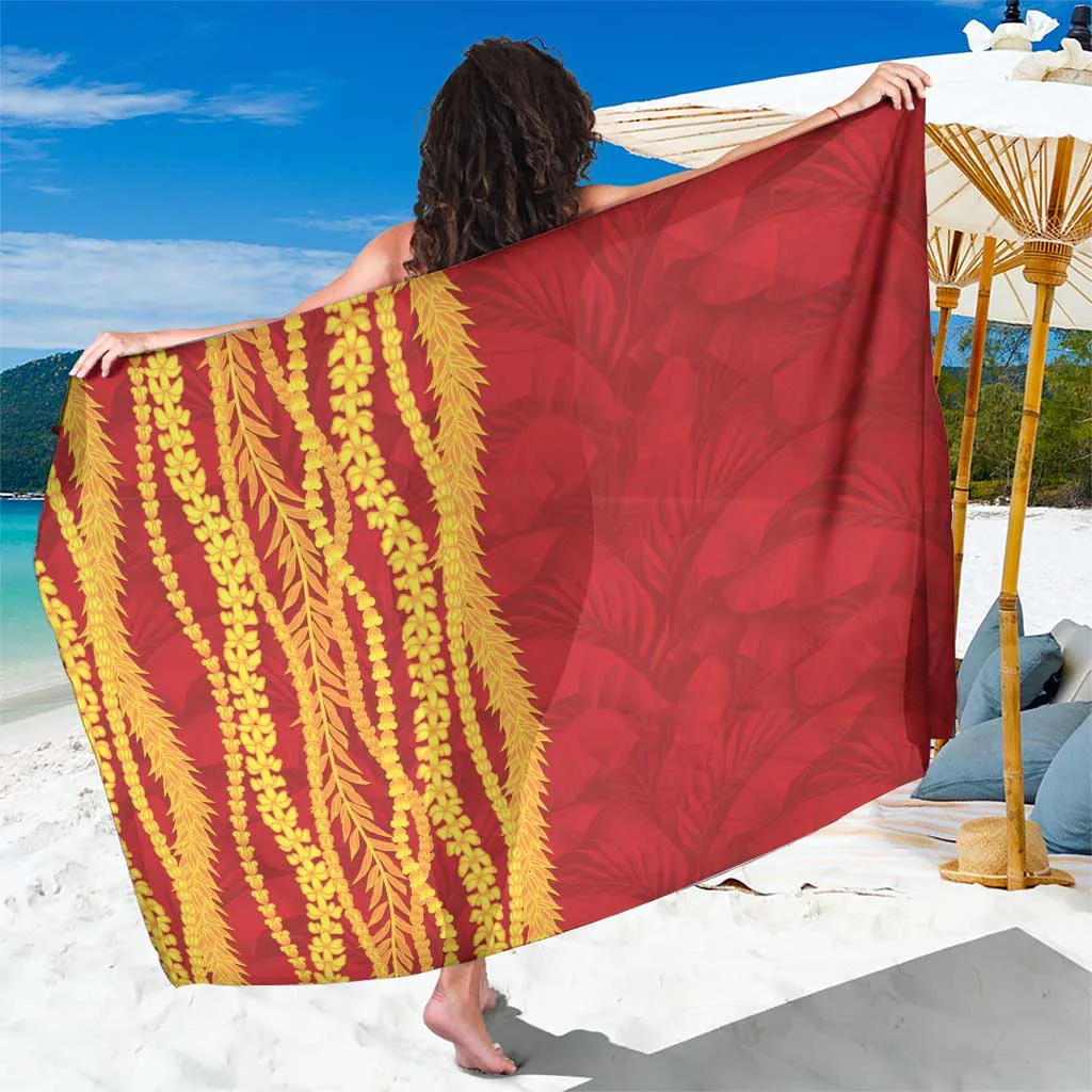 Red Hawaiian Lau Maia Leis Floral Print Sarong Tropical Island Beach Wrap Pareo for Resort Wholesale - main view