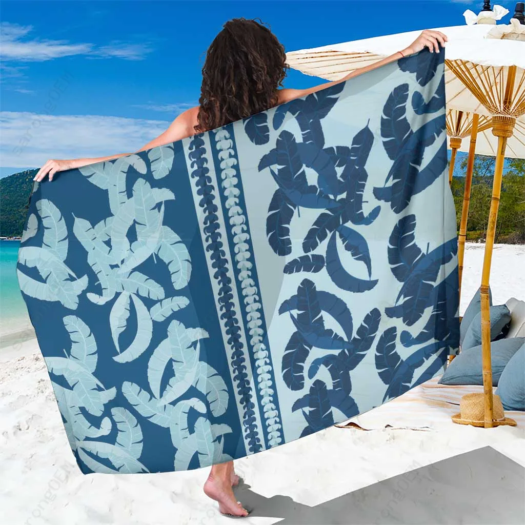 Royal Blue Hawaii Pua Kenikeni Lei Lau Maia Print Sarong Beach Wrap Island Vacation Pareo Wholesale - main view