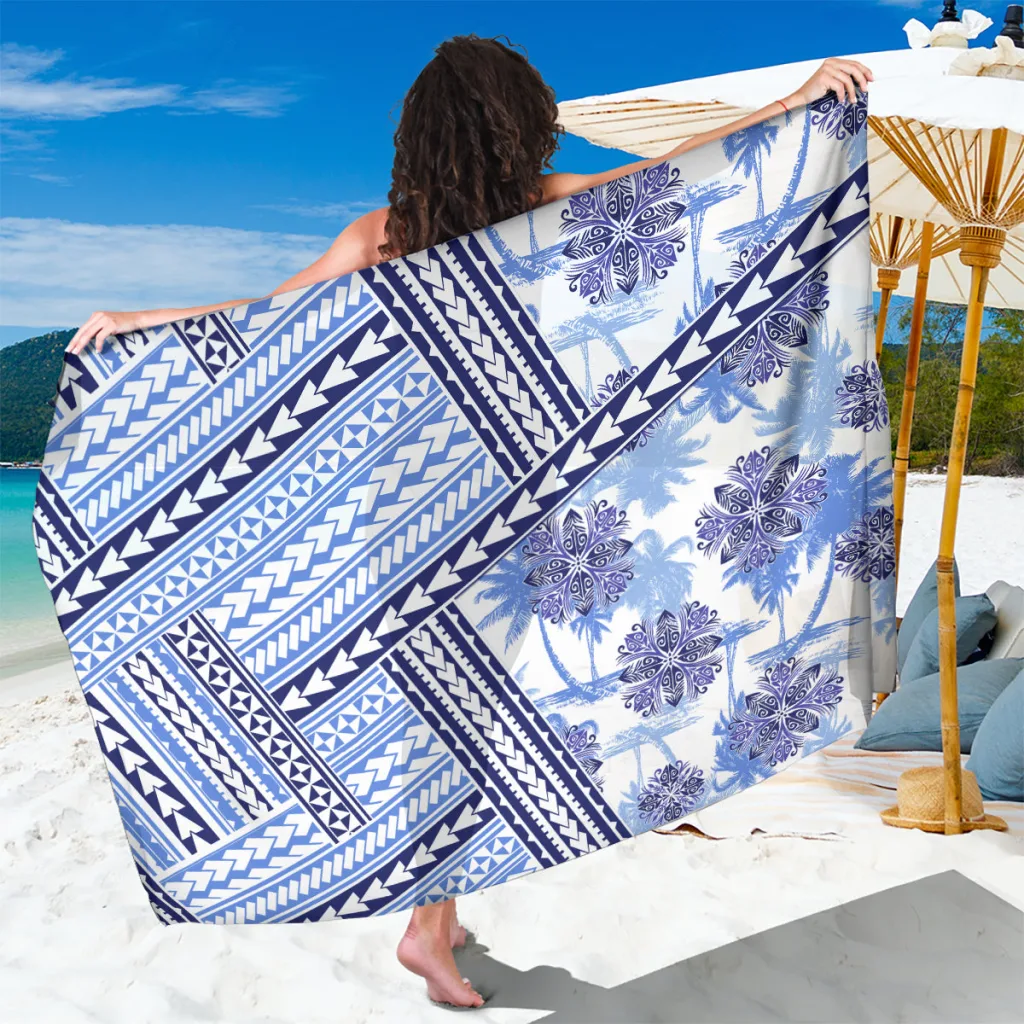 Blue Polynesian Turtle Hibiscus Print Sarong Hawaii Tropical Beach Wrap Cover Up Wholesale Pareo - main view