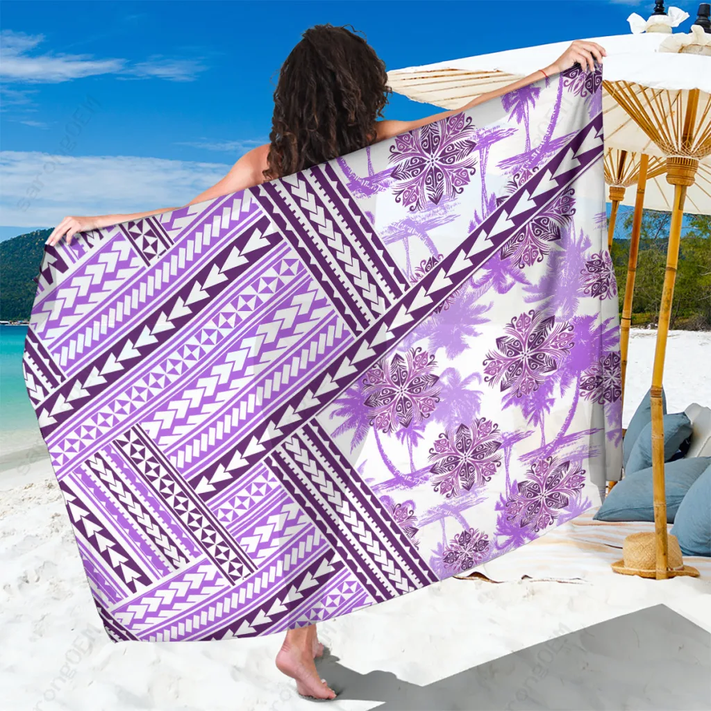 Lilac Polynesian Turtle Hibiscus Print Sarong Hawaii Beach Wrap Cover Up Wholesale Pareo
