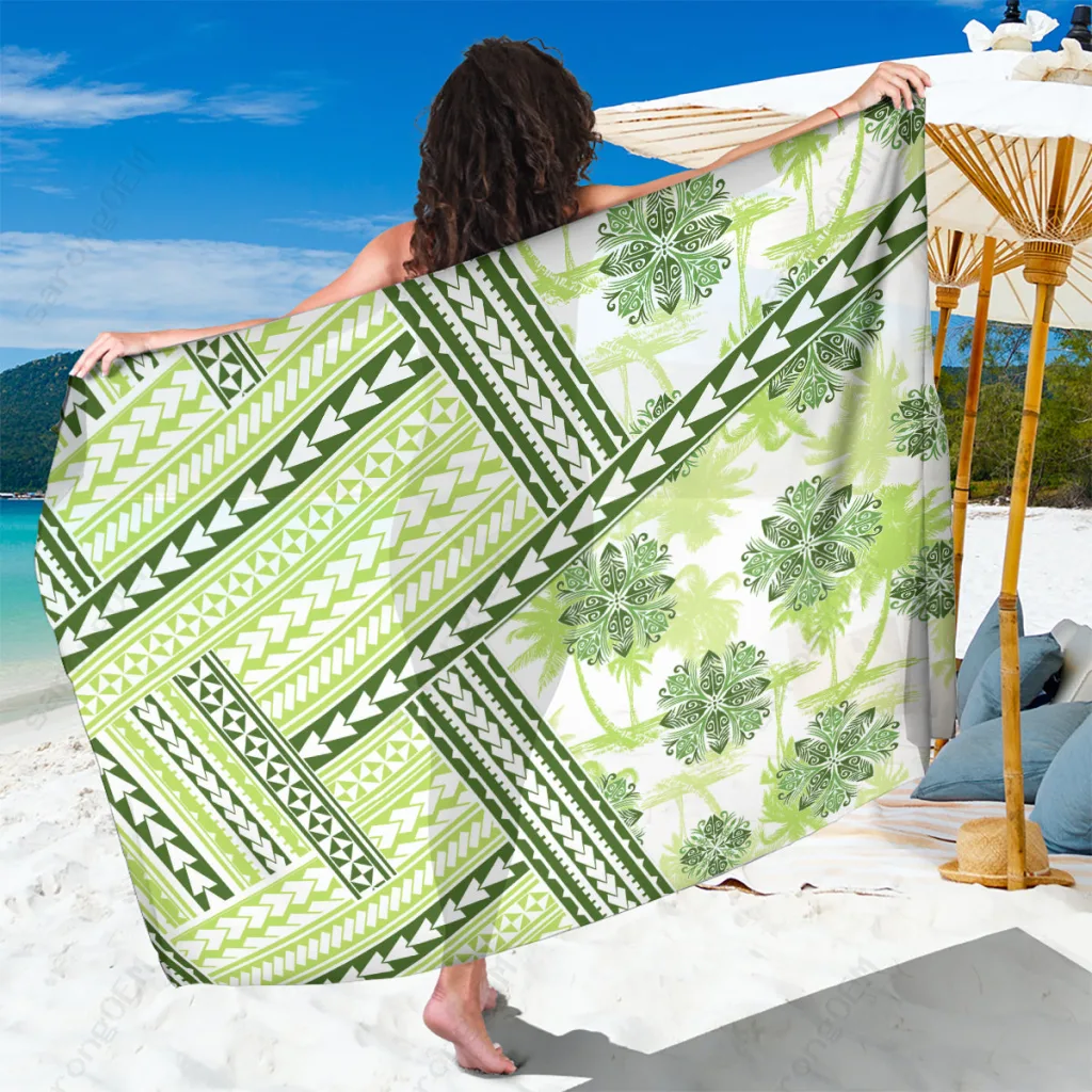 Olive Green Polynesian Pattern Print Sarong Hawaii Tropical Beach Wrap Pareo Cover Up Wholesale - main view