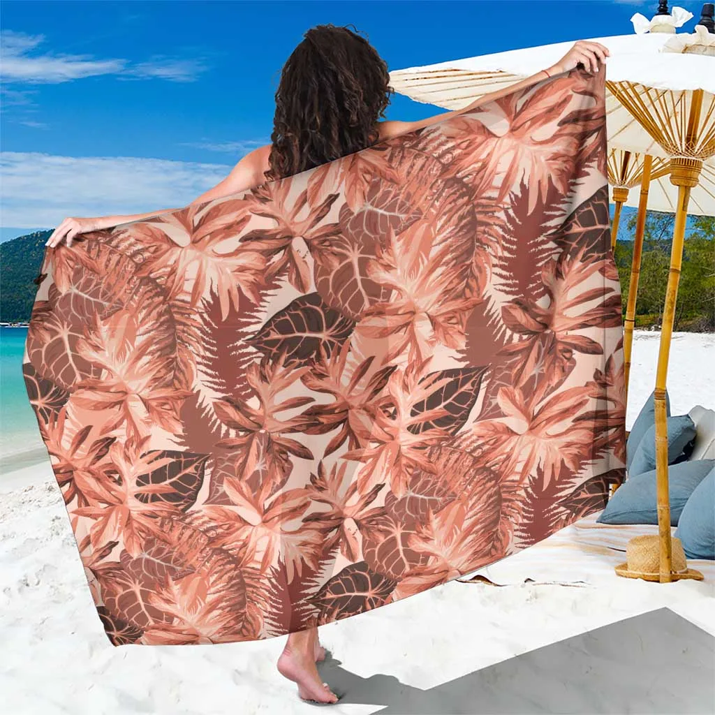 Red Brown Tropical Leaves Print Sarong Hawaii Style Beach Wrap Skirt for Resort Hotel Wholesale Pareo - main view