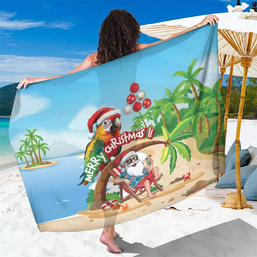 Red Green Christmas Parrot Hibiscus Print Sarong Hawaiian Tropical Beach Wrap Pareo for Resort Wholesale - main view