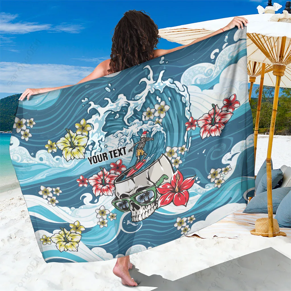 Black Santa Skeleton Surfing Christmas Print Sarong Hawaiian Tropical Holiday Beach Wrap Pareo Wholesale - main view