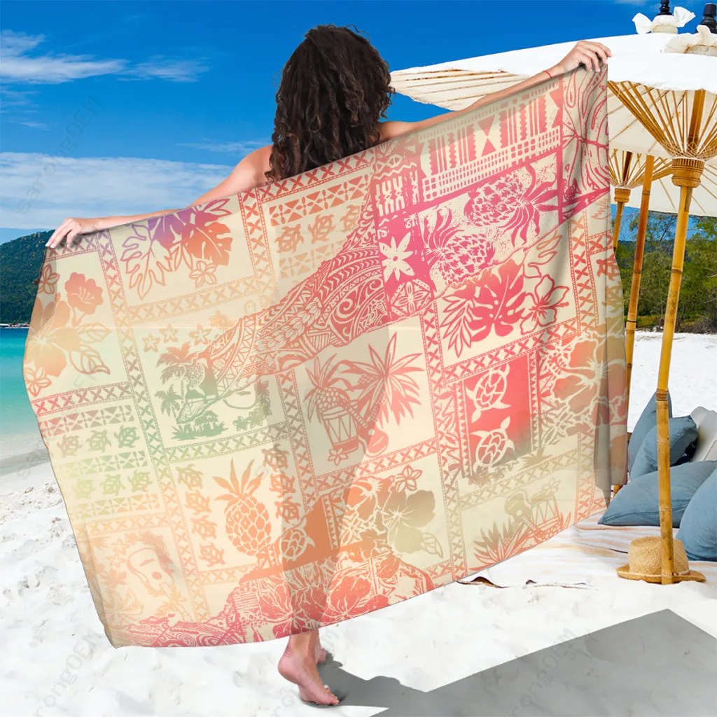 Pink Ombre Hawaii Tribal Pattern Sarong Beach Wrap Cover Up Tropical Resort Pareo Wholesale