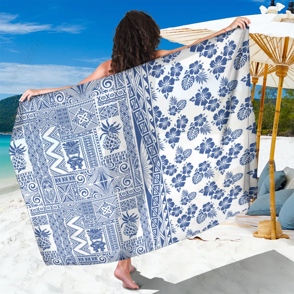 Blue Tribal Tropical Floral Print Sarong Hawaii Beach Wrap Pareo Cover Up Wholesale - related