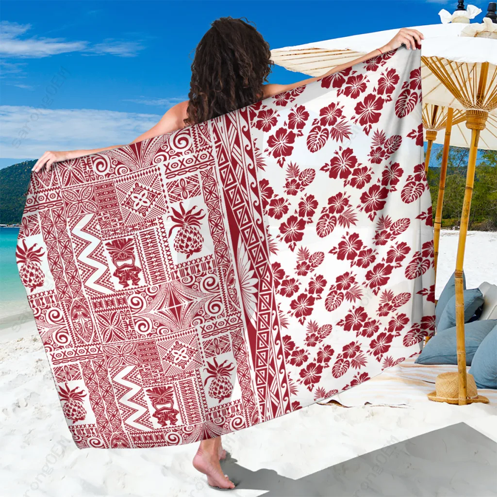 Red Hawaii Tribal Tropical Plants Sarong Beach Wrap Polynesian Aloha Pareo Cover Up Wholesale - related