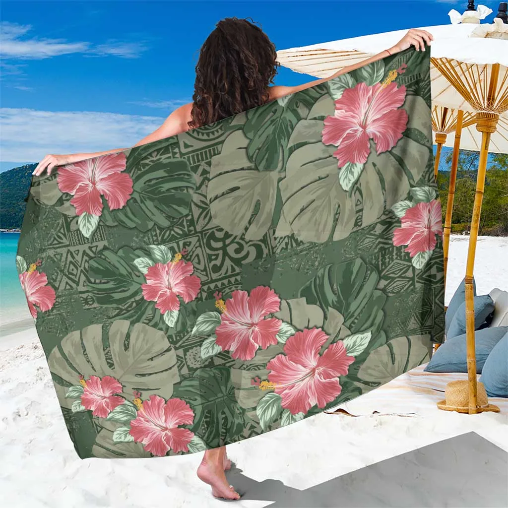 Green Monstera Polynesian Tribal Print Sarong Hawaii Tropical Beach Wrap Wholesale Pareo - main view