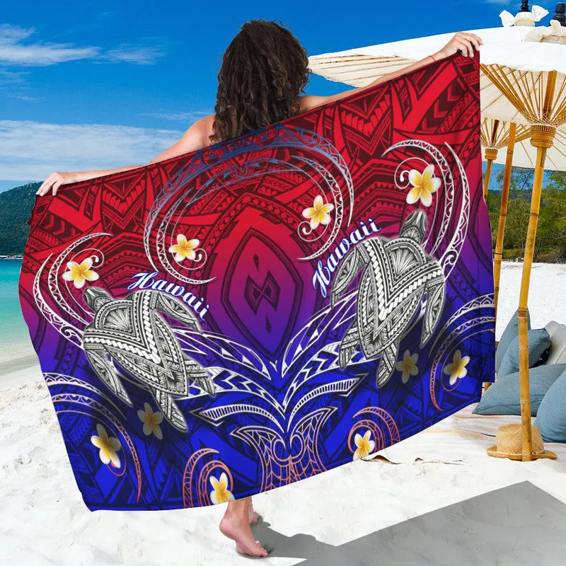 White Sarong with Turtle Plumeria Hibiscus Print Polynesian Style Beach Wrap Wholesale Pareo - main view