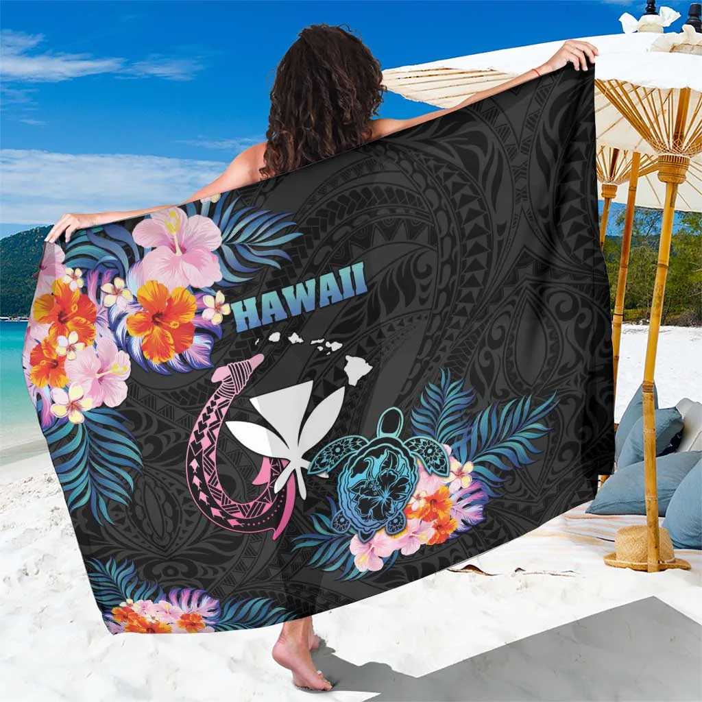 Black Kanaka Maoli Fish Hook Tribal Print Sarong Hawaiian Polynesian Beach Wrap Pareo Wholesale - main view