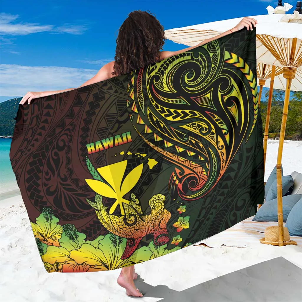 Black Kanaka Maoli Hammerhead Shark Tribal Print Sarong Hawaii Polynesian Beach Wrap Wholesale Pareo - main view