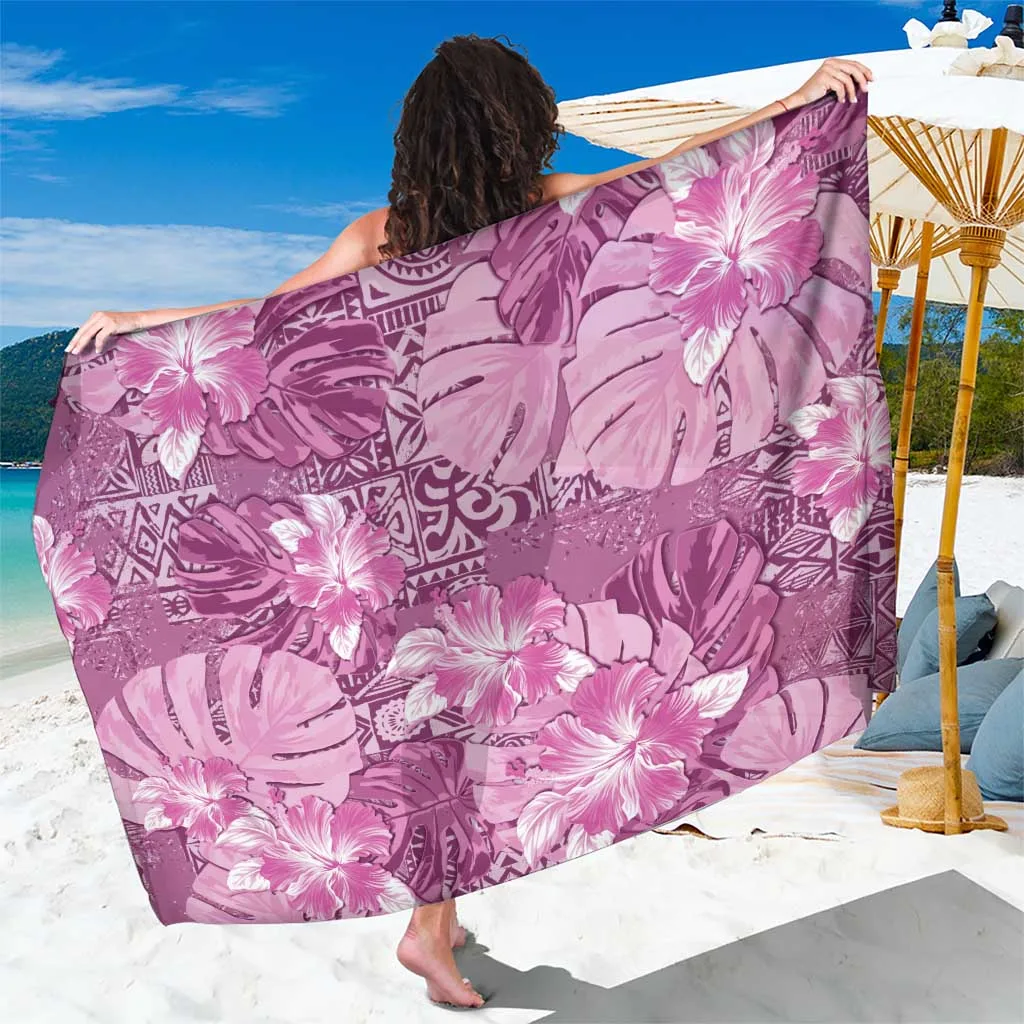 Magenta Monstera Polynesian Tribal Print Sarong Hawaii Tropical Beach Wrap Pareo for Resort Wholesale - main view