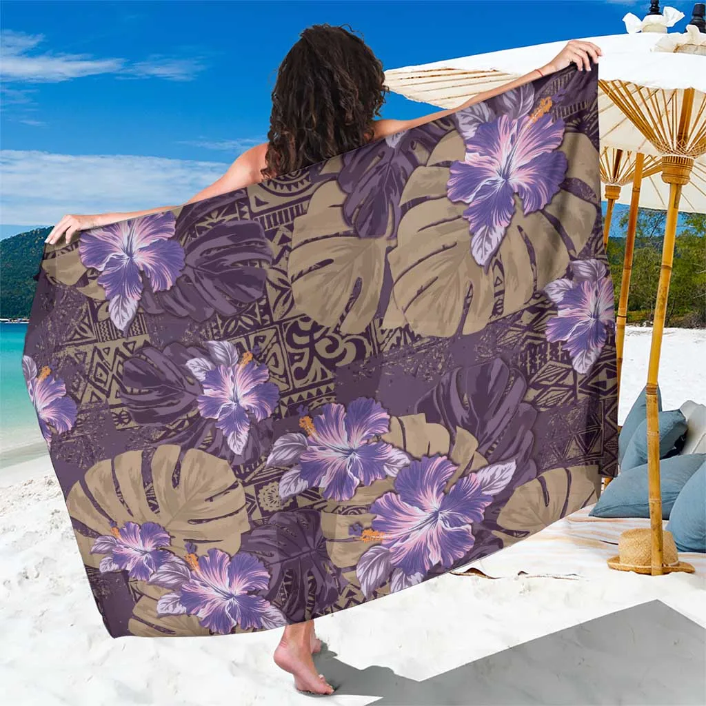 Purple Monstera Polynesian Print Sarong Hawaii Tropical Beach Wrap Wholesale Pareo - main view