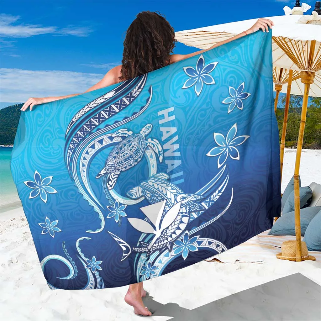 White Hawaii Sarong with Turtle & Hammerhead Shark Oceanic Print Tropical Beach Wrap Pareo Wholesale - main view