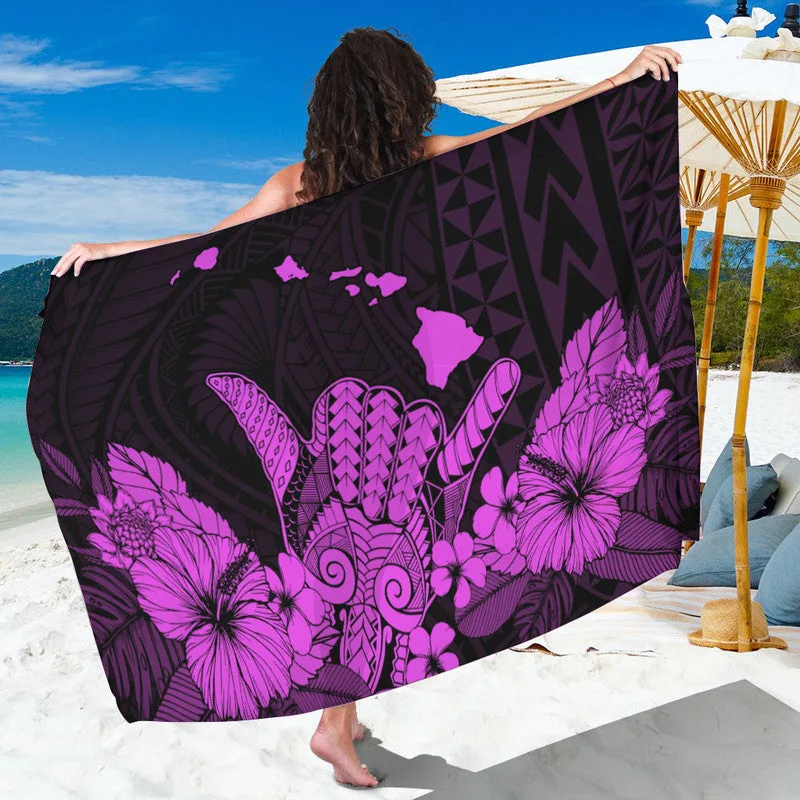 Purple Hawaii Shaka Sign Palm Hibiscus Print Sarong Tropical Island Beach Wrap Dress Wholesale Pareo - main view