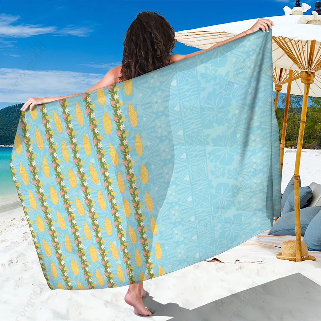 Shell Blue Hawaii Shell Tiare Anthurium Heliconia Lei Print Sarong Polynesian Beach Wrap Pareo Wholesale - main view