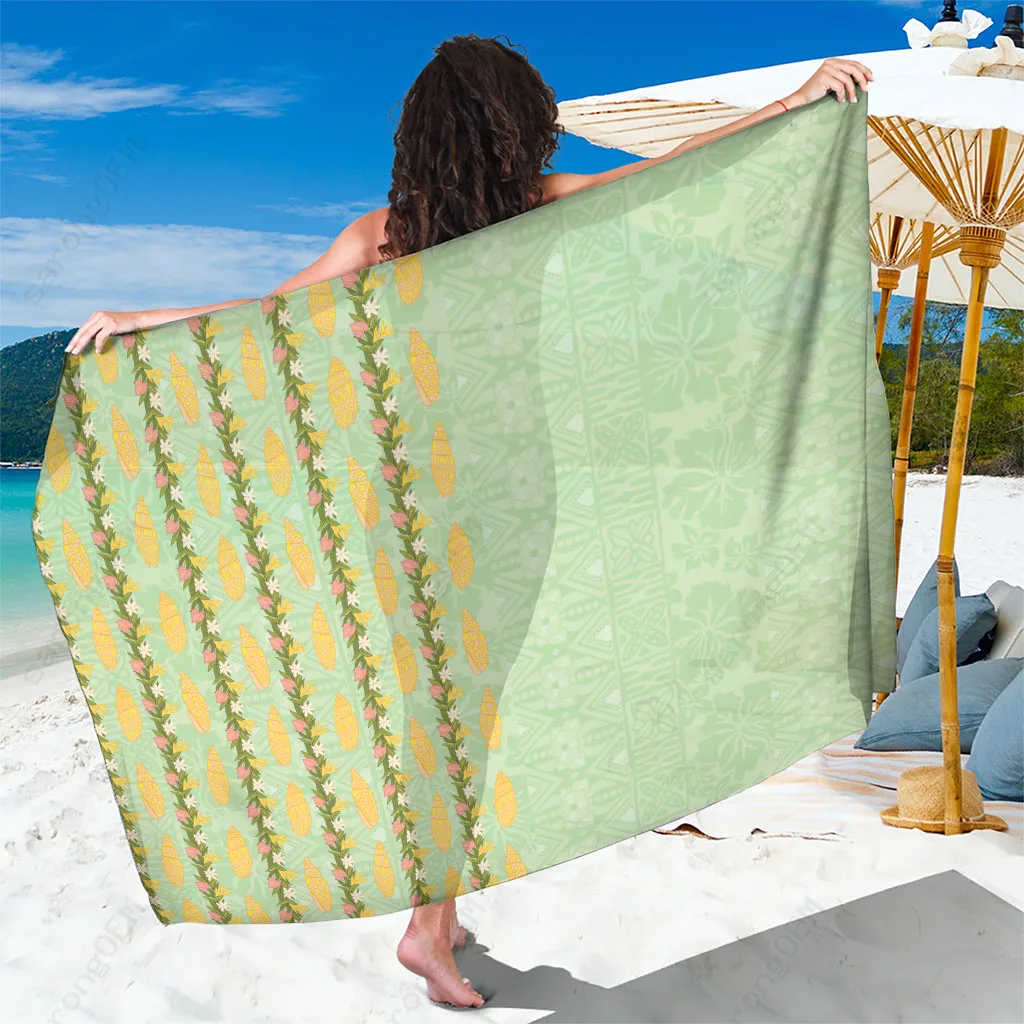 Baby Green Hawaii Shell Tiare Anthurium Heliconia Lei Print Sarong Polynesian Beach Wrap Wholesale Pareo - main view