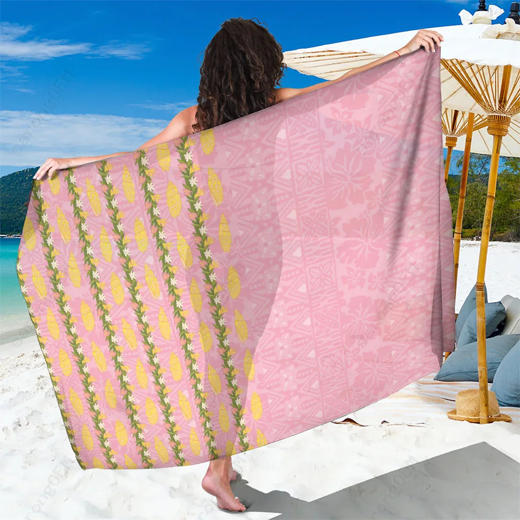 Baby Pink Hawaii Shell Tiare Anthurium Heliconia Lei Floral Print Sarong Polynesian Beach Wrap Wholesale Pareo - main view