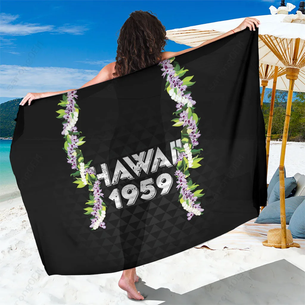 Hawaii Statehood Day Kakau Pattern Maile Pikake Honohono Lei Print Sarong Tropical Beach Wrap Wholesale Pareo - main view