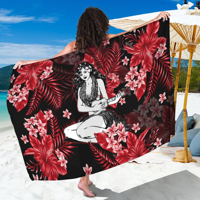 Dark Blue Hawaii Hula Girl Hibiscus Palm Print Sarong Tropical Island Beach Wrap Pareo Wholesale - main view