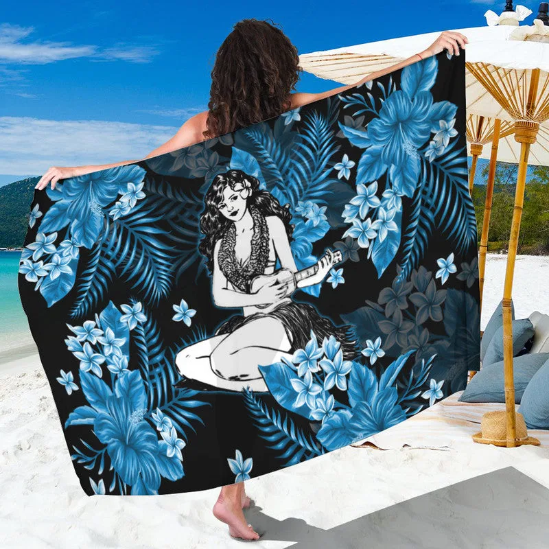 Grey Hawaii Hula Girl Tropical Floral Print Sarong Beach Wrap for Resort Hotel Wholesale Pareo - main view