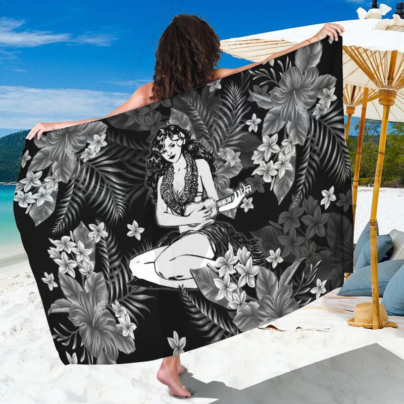 Light Blue Hula Girl Tropical Hibiscus Print Sarong Hawaii Beach Wrap Wholesale Pareo - main view