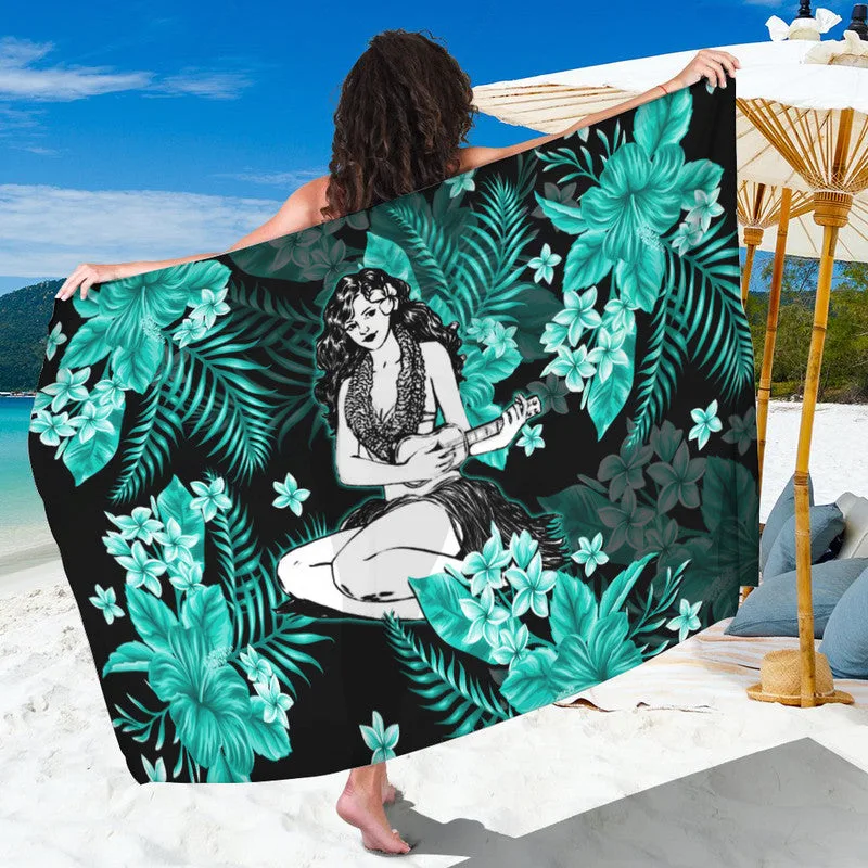 Orange Hawaii Hula Girl Tropical Floral Print Sarong Beach Wrap Summer Island Cover Up Wholesale Pareo - main view