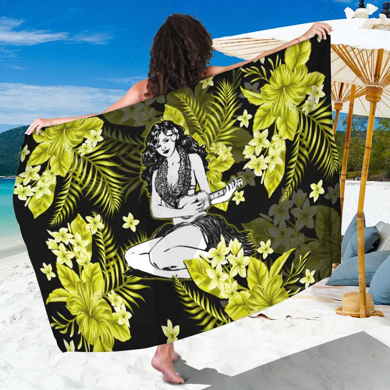 Purple Hawaii Hula Girl Hibiscus Palm Print Sarong Tropical Beach Wrap Pareo Wholesale - main view
