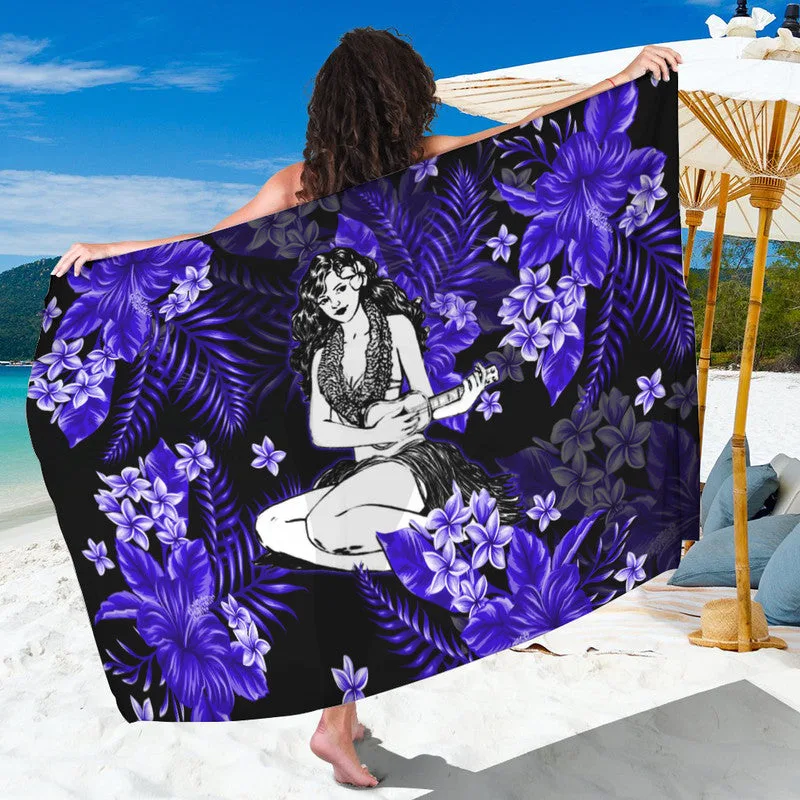 Red Hawaii Hula Girl Hibiscus Palm Print Sarong Beach Wrap Pareo Tropical Resort Cover Up Wholesale - main view
