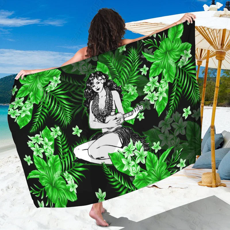Multicolor Hawaii Hula Girl Tropical Hibiscus Floral Print Sarong Beach Wrap Summer Resort Cover Up Wholesale Pareo - main view