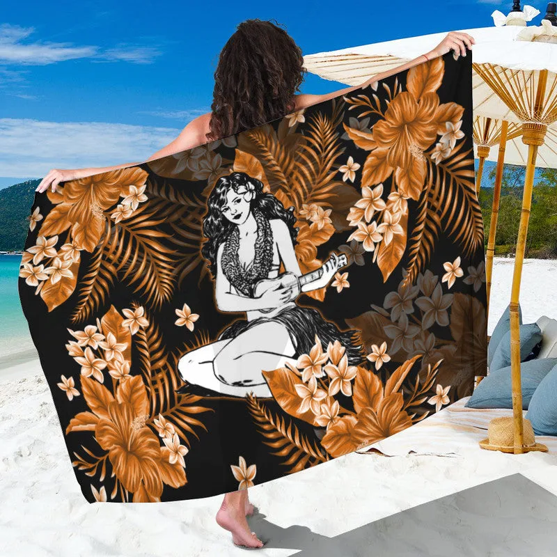 Turquoise Hawaii Hula Girl Hibiscus Palm Print Sarong Tropical Beach Wrap Cover Up Wholesale Pareo - main view